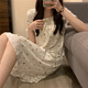 Pei Ruan Xia pajamas dress for women girls college student floral princess style short-sleeved home clothes nightgown summer QSM_J829 short-sleeved skirt square collar tie-peach heart powder M 160
