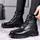 
KACHILANG Martin Boots Men's Genuine Leather Wool Warm Cotton Boots High Top Cowhide Working Equipment Battle Army Hook Snow Boots Winter 3518 Black 38