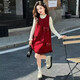 Girls autumn and winter dress two-piece set new style children's sundress suit girl red New Year skirt picture color 140