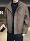 Jiayu leather men's jacket autumn and winter 2025 new trendy brand stand collar men's high-end handsome motorcycle leather jacket coffee color plus velvet style M M
