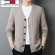 TOME BORNEK Tommy Tommy 100% wool cardigan men's high-end v-neck spring and autumn sweater jacket solid color casual men's wear medium gray 170/88A