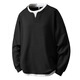 Love Noble 971 Large Size Long Sleeve T-Shirt Men's Fake Two-Piece Henley Collar Casual Loose Sweatshirt with Bottoming Shirt Autumn Black One Size 1XL (170Jin Jin is equal to 0.5kg -220Jin Jin is equal to 0.5kg)