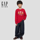 GAP (GAP) 2025 winter new printed logo cotton round neck long-sleeved T-shirt for boys and girls children's tops 829553
