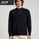 JEEP SPIRIT Old Money Style Henley Collar Sweater 25 Autumn and Winter Men's Lazy Loose Long Sleeve Textured Button Stand Collar Sweater Black S