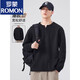 ROMON Henley collar long-sleeved T-shirt for men spring and autumn 2025 new trendy brand bottoming shirt casual and versatile tops black M recommended 90-110Jin Jin equals 0.5 kg