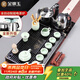 Gold inlaid jade Kung Fu tea set with solid wood tea tray for home office fully automatic water boiling electric tea stove elegant stone ladle