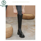 Woodpecker Brand Broken Genuine Leather Inner Heightened No-Knee Boots for Women 2025 Autumn and Winter Thick Heels Fashion Back Zipper Rider Boots Black (Single Liner) 37