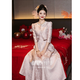 SAIDELE Toast Wear Bridal 2025 New Pink Light Luxury High-end Engagement Dress Small Wedding High-Quality Long Sleeve Picture Color XS (Recommended 75-85Jin Jin equals 0.5kg)