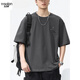 YISHION heavyweight pure cotton short-sleeved T-shirt men's summer loose casual top American fashion brand embroidered round neck 6211 coffee regular M suitable for 110-130Jin Jin equals 0.5 kg