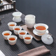 MULTIPOTENT complete tea set mutton fat jade Chinese white relief splendid mountain and river covered bowl 6 cup set gift box gift set