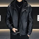 2025 New Fake Two-Piece Hooded Leather Jacket Men's Leather Jacket Fashion Casual Autumn and Winter Thickened Jacket Men Black Velvet 4XL Recommended Weight 160-175Jin Jin is equal to 0.5 kg