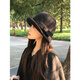 Huangsi Republic of China Retro Small Hat Women's 2026 Autumn and Winter French Basin Hat Temperament Bow Hepburn Style Dome Fisherman Hat Black (54-58)