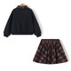 Montagut children's clothing girls college style velvet suit winter new thickened lapel sweatshirt + pleated skirt two-piece set