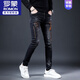 
ROMON European station embroidered jeans men's trend spring and autumn new slim elastic small feet casual straight men's pants black 6622 calves 31