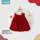 Youqi girls dress, winter dress, fashionable children's velvet princess dress, one-year-old baby girl dress, catch-week banquet, autumn and winter