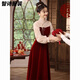 Meianjia Toast Wear Bridal New New Chinese Style Slim Fit Velvet Engagement Wedding Dress Dress Burgundy 2XL