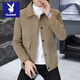 Playboy winter velvet thickened jacket men's trendy and handsome slim fit lapel casual short woolen windbreaker jacket apricot velvet XL recommended 130-150Jin Jin equals 0.5 kg