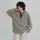 Yichen YICHEN Spring New Henley Striped Long Sleeve T-shirt Half Open Collar Thin Sweatshirt for Men and Women White S S