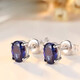 Fat Donglai's same style tanzanite earrings sapphire women's Japanese and Korean fashion colored gemstone earrings silver plated 18k gold ears