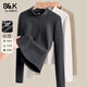 Baleno S&K Series Thin Velvet Bottoming Shirt Women's Black Jacket 7A Antibacterial Warm Top Top Half Open Collar Long Sleeve Dark Gray #Solid Color M