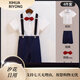 Ouyu boys' dress summer suit baby kindergarten performance small host chorus flower girl one-year-old graduation uniform navy blue (shirt + suspenders + shorts + red bow tie) one size fits all 110 recommended weight 35-42Jin Jin is equal to 0.5 kg