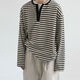 Yichen YICHEN Spring New Henley Striped Long Sleeve T-shirt Half Open Collar Thin Sweatshirt for Men and Women White S S