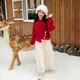 Little Bear Elf (xiaoxiongjingling) parent-child outfit family portrait red national style sweater mother and daughter autumn and winter New Year clothes street sweater father and son twist top men's twist sweater/women's bow sweater 175 mother size L (recommended weight 105-120Jin Jin equals 0.5 kg)