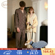 Gukoo Couple Pajamas Women's Autumn New Style Boom Puppy Maillard Striped Lapel Pajamas Men's Home Clothes for Boyfriend A Couple Striped Suit M for Boys