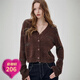 Fairy's pocket v-neck sweater cardigan for women 2025 autumn and winter slimming heavy-duty design long-sleeved sweater top temperament coffee color S
