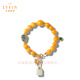 Layun Feiyin Natural Boutique Beeswax Bracelet Women's S925 Silver Plated 18K Gold Blue Water Jade Jasper 8mm Ball Bead Bracelet L 16.6cm-18cm 8mm