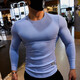 Lutielang sports tights men's long-sleeved T-shirt elastic quick-drying muscle training tops running fitness coach white XL