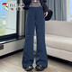 Woodpecker micro-flared down pants for women's outer wear 2025 winter new high-waist slim 90 white duck down thickened cold-proof and warm cotton pants navy blue M 100-110Jin Jin equals 0.5 kg