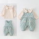YEEHOO's new autumn and winter style baby girl's quilted overalls, stylish infant doll collar bottoming clothes, one-piece set, two-piece set, light blue overalls 73cm