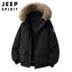 JEEP SPIRIT Jeep American fur collar down jacket men's winter thickened cotton jacket hooded parka jacket men gray XL