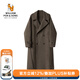 William fox&sons fine and flexible 100% sheep wool double-sided wool coat with split lapels, double rows of belts and over-the-knee coat, brown M /48