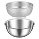 Thickened stainless steel drain basket, vegetable basin, leaky basin, household rice washing basin, rice sieve, vegetable basket, fruit basket, 25.5cm drain basket + 28cm multi-purpose basin, two-piece set
