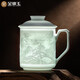 Gold inlaid jade teacher Huang Shouliang handmade Jingdezhen ceramic tea cup shadow green carved office tea cup Penglai Wonderland