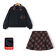 Montagut children's clothing girls college style velvet suit winter new thickened lapel sweatshirt + pleated skirt two-piece set