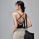 Fitness girl sexy beautiful back yoga shoulder strap chest pad shockproof sports bra outer wear suspender Pilates top dark gray_vest S
