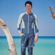 BOSOOT wetsuit, women's couple swimsuit suit, long-sleeved sunscreen jellyfish suit, slim men's surf suit, snorkeling trousers, 21 gray blue + light gray men's XL