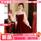 Meianjia Toast Wear Bridal New New Chinese Style Slim Fit Velvet Engagement Wedding Dress Dress Burgundy 2XL