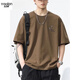 YISHION heavyweight pure cotton short-sleeved T-shirt men's summer loose casual top American fashion brand embroidered round neck 6211 coffee regular M suitable for 110-130Jin Jin equals 0.5 kg