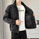 JOEONE Diyu Shenlong leather jacket for men, Korean version, trendy, handsome, casual, stand-up collar, black XL