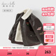 DAVE&BELLA boys' winter jacket plus velvet children's outerwear motorcycle style baby boy cotton jacket new children's clothing children's top jacket brown ready stock 120 cm (recommended height 110-120cm)