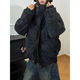 NYING matte pu leather cotton jacket men's winter new trendy brand contrasting color stand-up collar thickened warm cotton coat loose cotton jacket gray XL (140-160Jin Jin equals 0.5 kg)