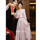 SAIDELE Toast Wear Bridal 2025 New Pink Light Luxury High-end Engagement Dress Small Wedding High-Quality Long Sleeve Picture Color XS (Recommended 75-85Jin Jin equals 0.5kg)