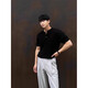 Summer Henry collar knitted short-sleeved T-shirt men's Korean style loose casual design top niche half-sleeved T-shirt black one size X2XL