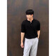 Summer Henry collar knitted short-sleeved T-shirt men's Korean style loose casual design top niche half-sleeved T-shirt black one size X2XL