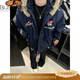 Bushman Navy Badge Embroidered Fur Collar Cotton Jacket Men's Winter Thickened Warm Cotton Jacket American Mountain Carving Cotton Jacket Navy Blue Upgraded L