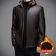 JOEONE 2025 Autumn and Winter Fur One-piece Stand Collar Hooded Leather Jacket Men's Velvet Thickened Casual Leather Jacket Black M